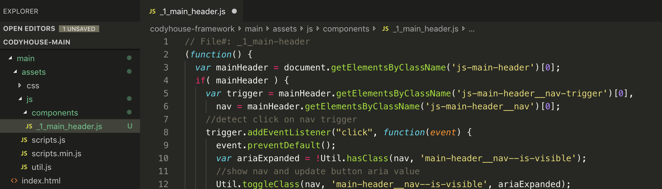 Components folder for js code
