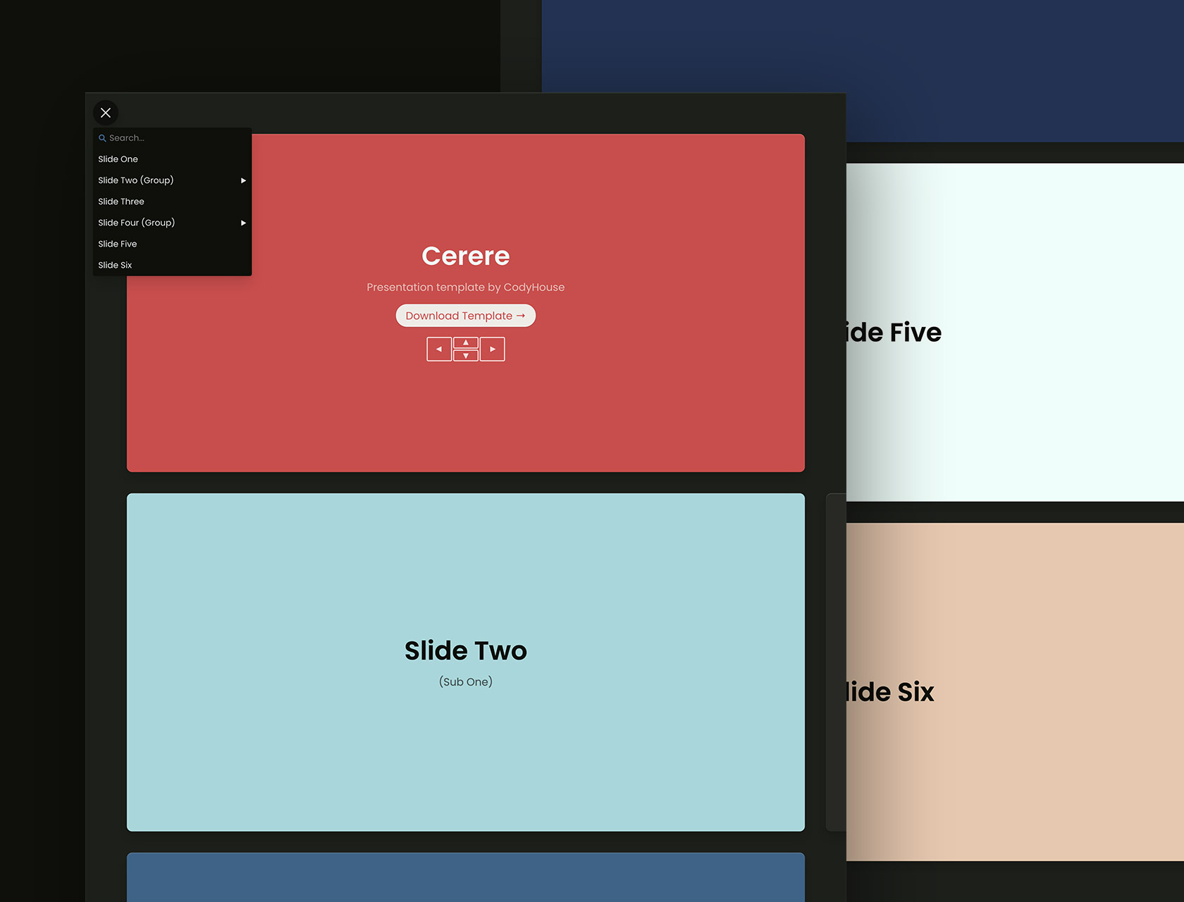 Cerere - A premium HTML, CSS, vanilla JS, presentation template created by the CodyHouse team.